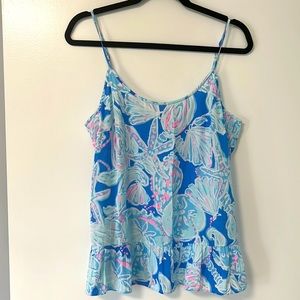 EUC Lilly Pulitzer coral top in bay blue into the deep size medium